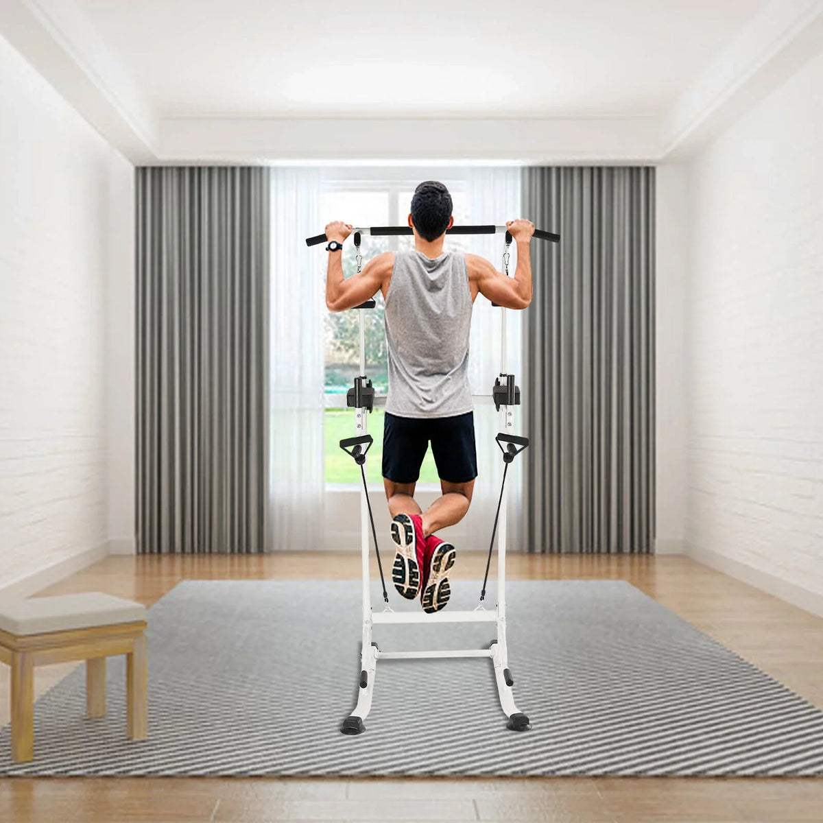 Home Gym Power Tower Dip Station Chin Up Bar Power Tower Pull Push Home Gym Black Adjustable Height