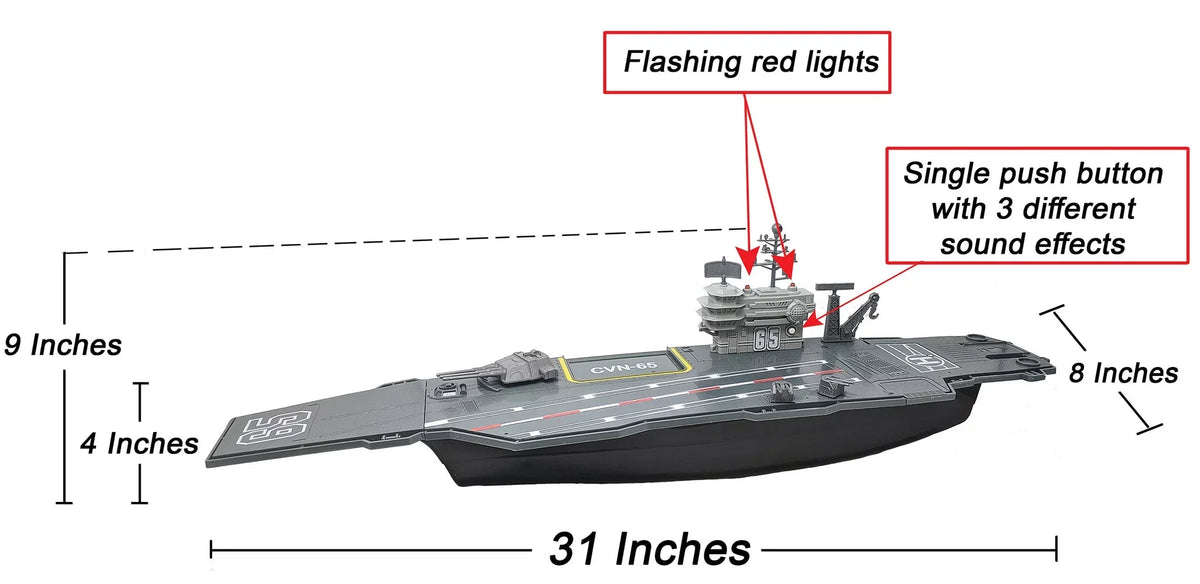 31 Inch Toy Aircraft Carrier with Sound Effects Military Vehicles and 6 Drones