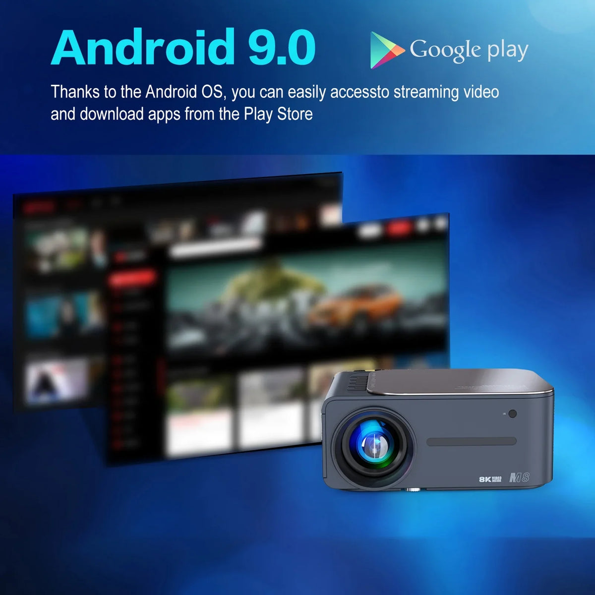 moobody Projector 8K HDR Ultra Clear 2.4G+5G WiFi BT5.0 Keystone Correction Android 9 80,inch Large Screen AI Intelligent Voice Control