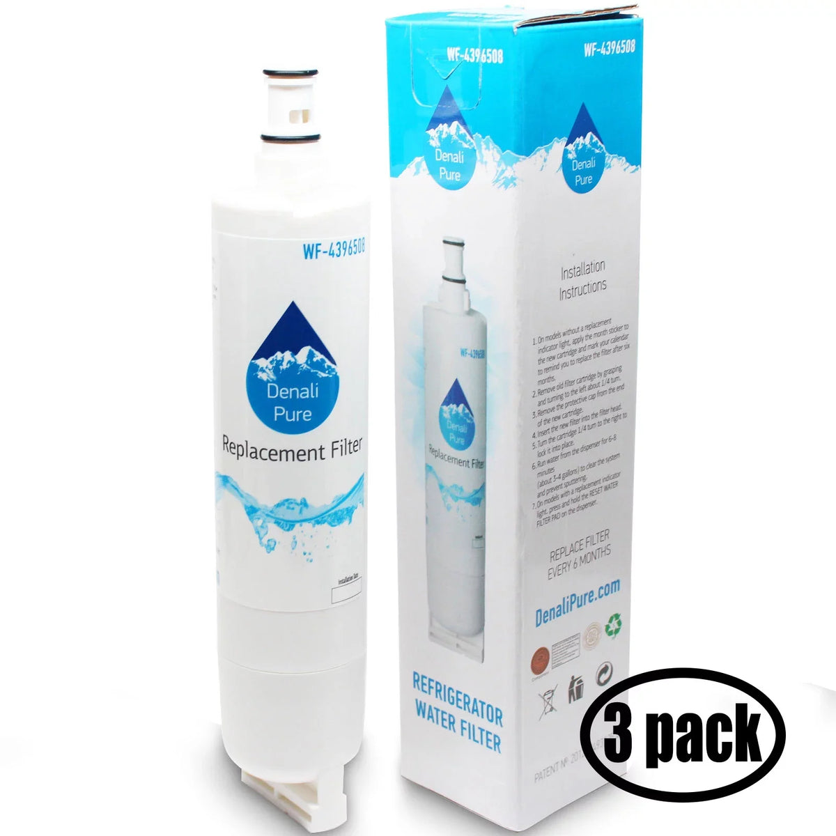 3-Pack Replacement for Whirlpool ED2VHGXML10 Refrigerator Water Filter - Compatible with Whirlpool 4396508, 4396510 Fridge Water Filter Cartridge - Denali Pure Brand