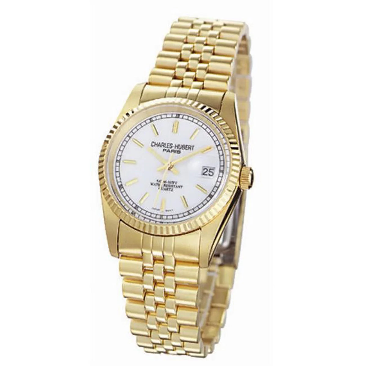 Charles-Hubert- Paris Mens Gold-PLatitudeed Stainless Steel Quartz Watch #3635-GW