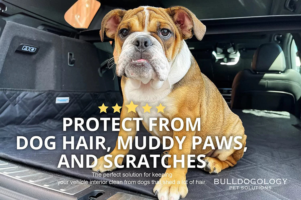Bulldogology SUV Cargo Liner for Dogs - Heavy Duty Pet Trunk Cargo Cover - Dog Car Seat Cover Waterproof Nonslip - Dog Hair, Muddy Paws, Scratches Cover Protector for Cars Vans SUVs (X-Large, Grey)