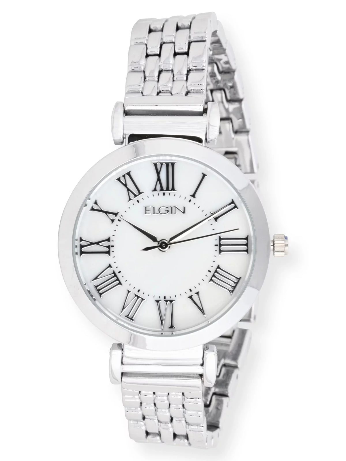 Elgin Adult Female Analog Watch Set with Round Mother of Pearl Dial in Silver - EG17004SST