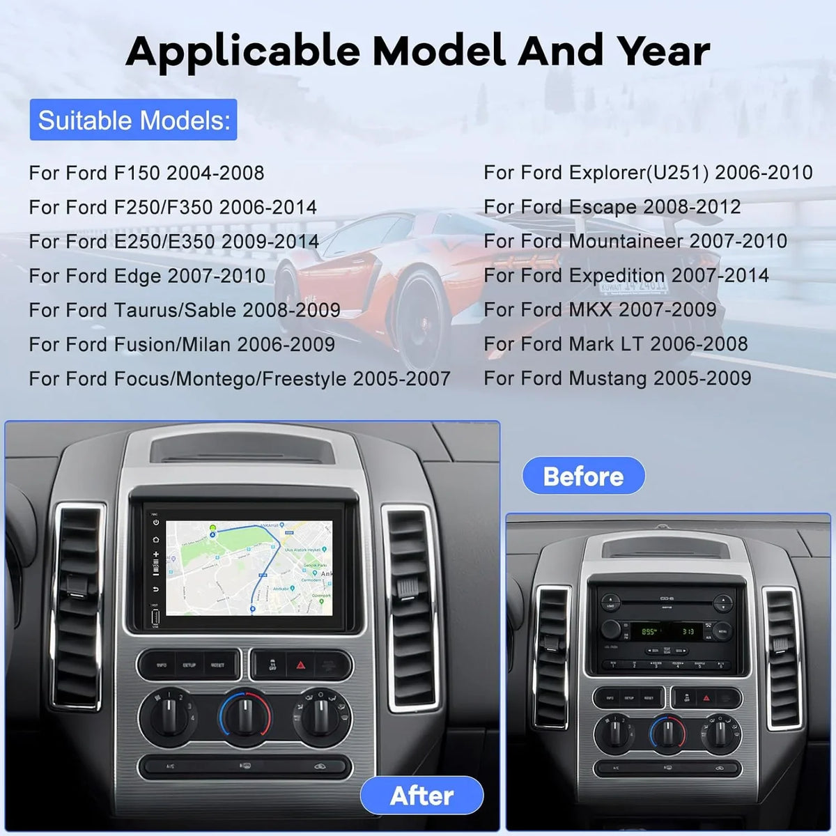 THONZER Android Car Radio for Ford F150 F250 F350 Fusion Edge Explorer Taurus Freestar, [1G+16G] 7 inch Touch Screen Stereo, Bluetooth/SWC/EQ Audio/1080P +Backup Camera