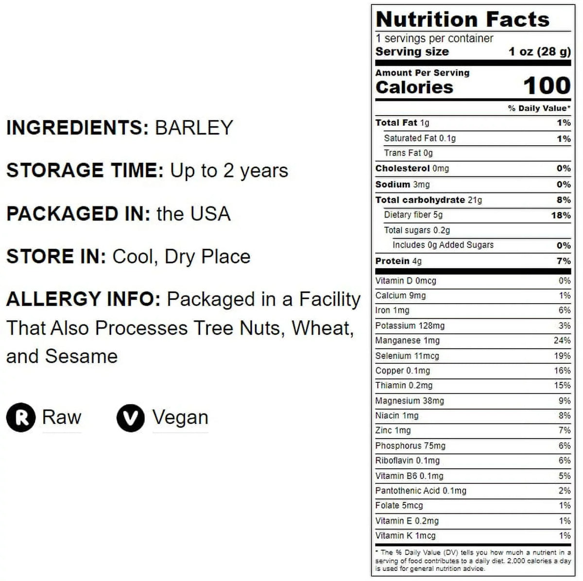 Hulled Barley, 10 Pounds — Raw, Vegan — by Food to Live
