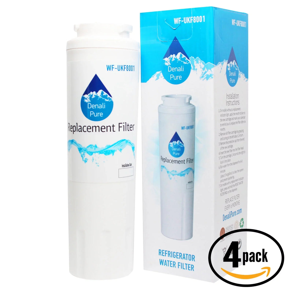 4-Pack Replacement for Whirlpool GI5FSAXVS02 Refrigerator Water Filter - Compatible with Whirlpool 4396395 Fridge Water Filter Cartridge - Denali Pure Brand