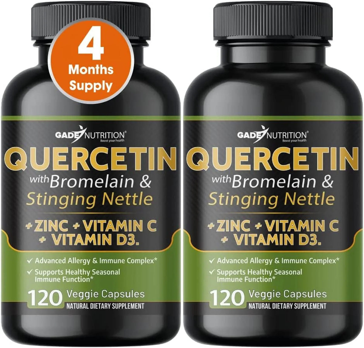 Quercetin with Vitamin C and Zinc - Nettle Quercetin - Quercetin 500mg - Quercetin with Bromelain - Zinc Quercetin + Vitamin D3 - 240 Veggie Caps - (Non-GMO, Gluten-Free, Vegan) 4 Month Supply