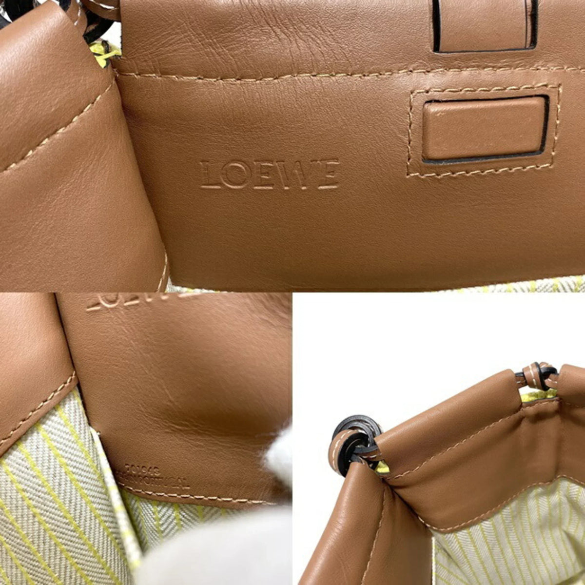 Pre-Owned Loewe cushion yellow brown leather patch anagram 330.02AA93 canvas LOEWE tote bag (Good)