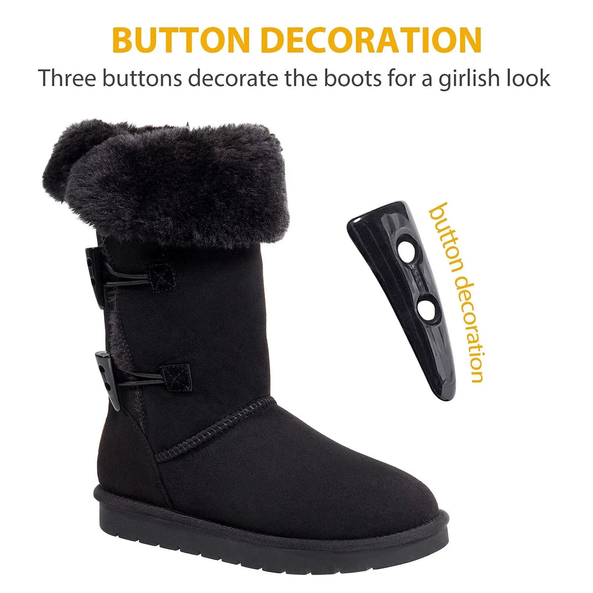 CAMEL Winter Tall Boots for Women Snow Boot Button Fashion Black Boots Knee High Classic Slip On Boot Outdoor Shoes