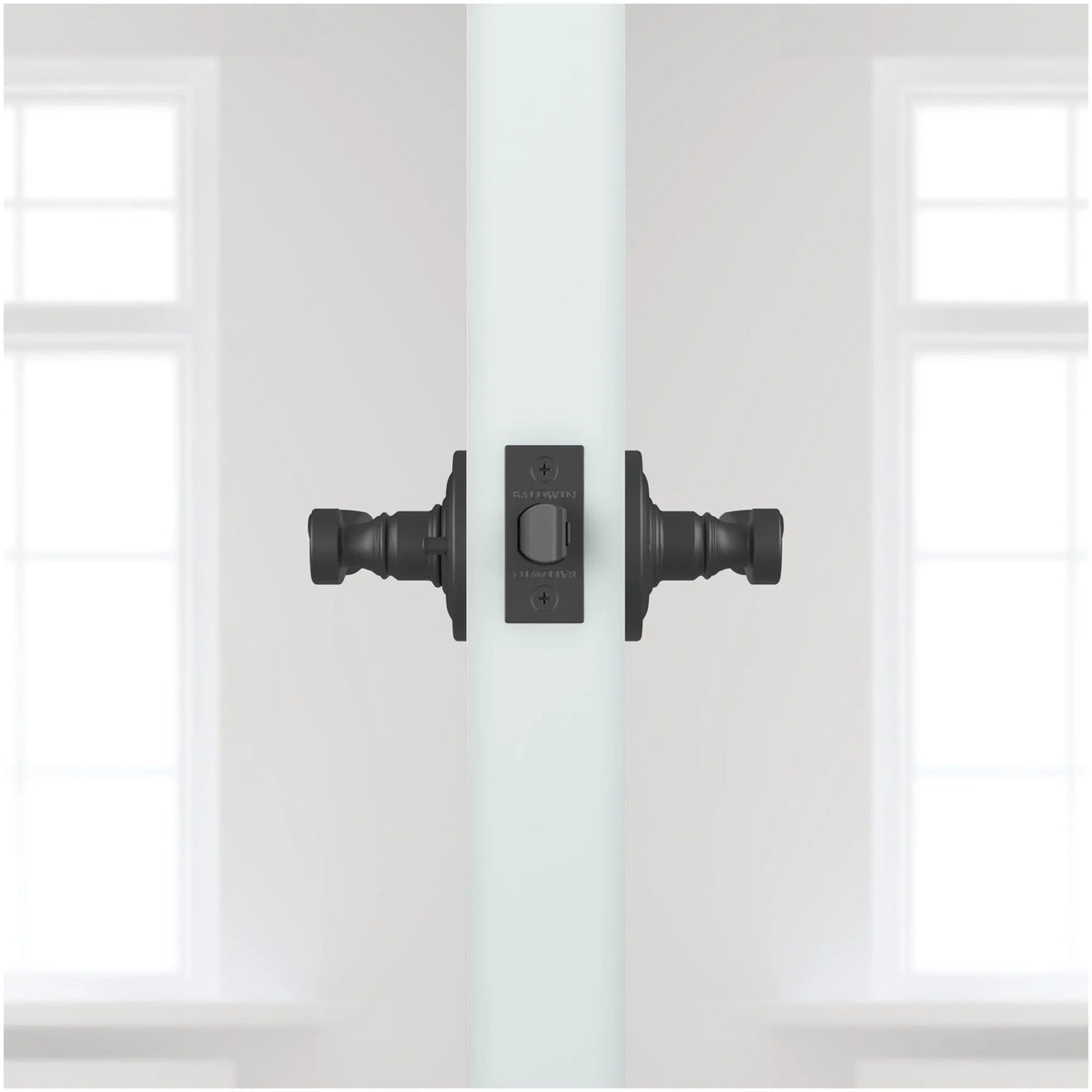 Baldwin Reserve Pvcurtrr003 Privacy Curve Lever Handle And Traditional Round Rose With 6Al Latch And Dual Strike Lifetime Brass Finish Handle