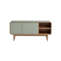 Mid-Century Modern Wooden Sideboard with Green Door and Open Shelf