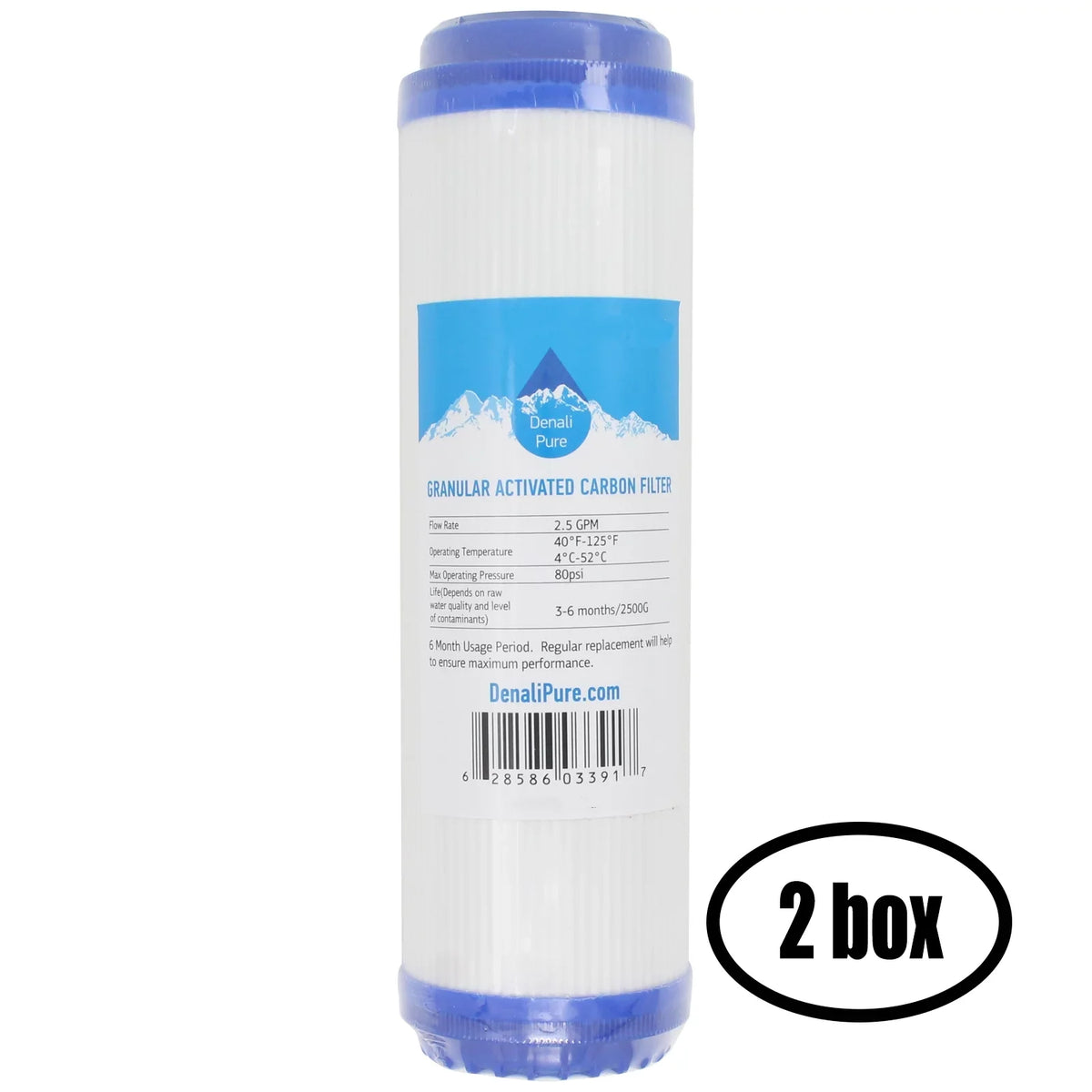 2 Boxes of Replacement for iSpring HC12 Granular Activated Carbon Filter - Universal 10-inch Cartridge for iSpring 123Filter Slimline Water Filter Housing Clear 10 #HC12 - Denali Pure Brand