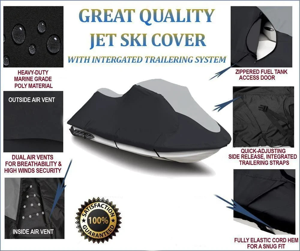 SUPER HEAVY-DUTY PWC Jet Ski Boat Cover Compatible for Kawasaki Jet Ski 1100 ZXi 1996-2003 top of the line trailerable 2 Seater