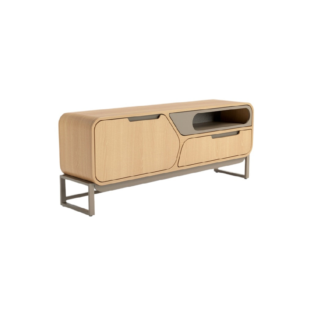 Modern Wooden Sideboard with Sleek Design and Open Storage