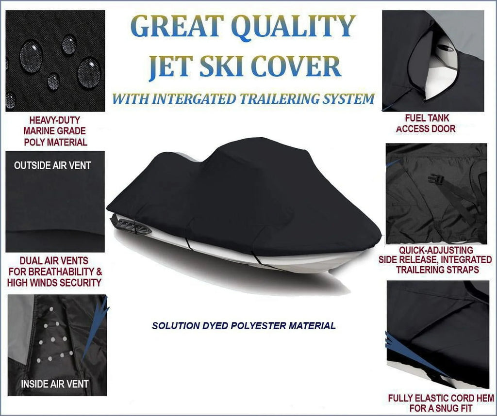 BLACK 600 DENIER JetSki Cover Compatible for Sea Doo Sea-Doo GTS 130 Deluxe JetSki Jet Ski PWC Cover 2011 2012 2013 2014 2015 2016 2017