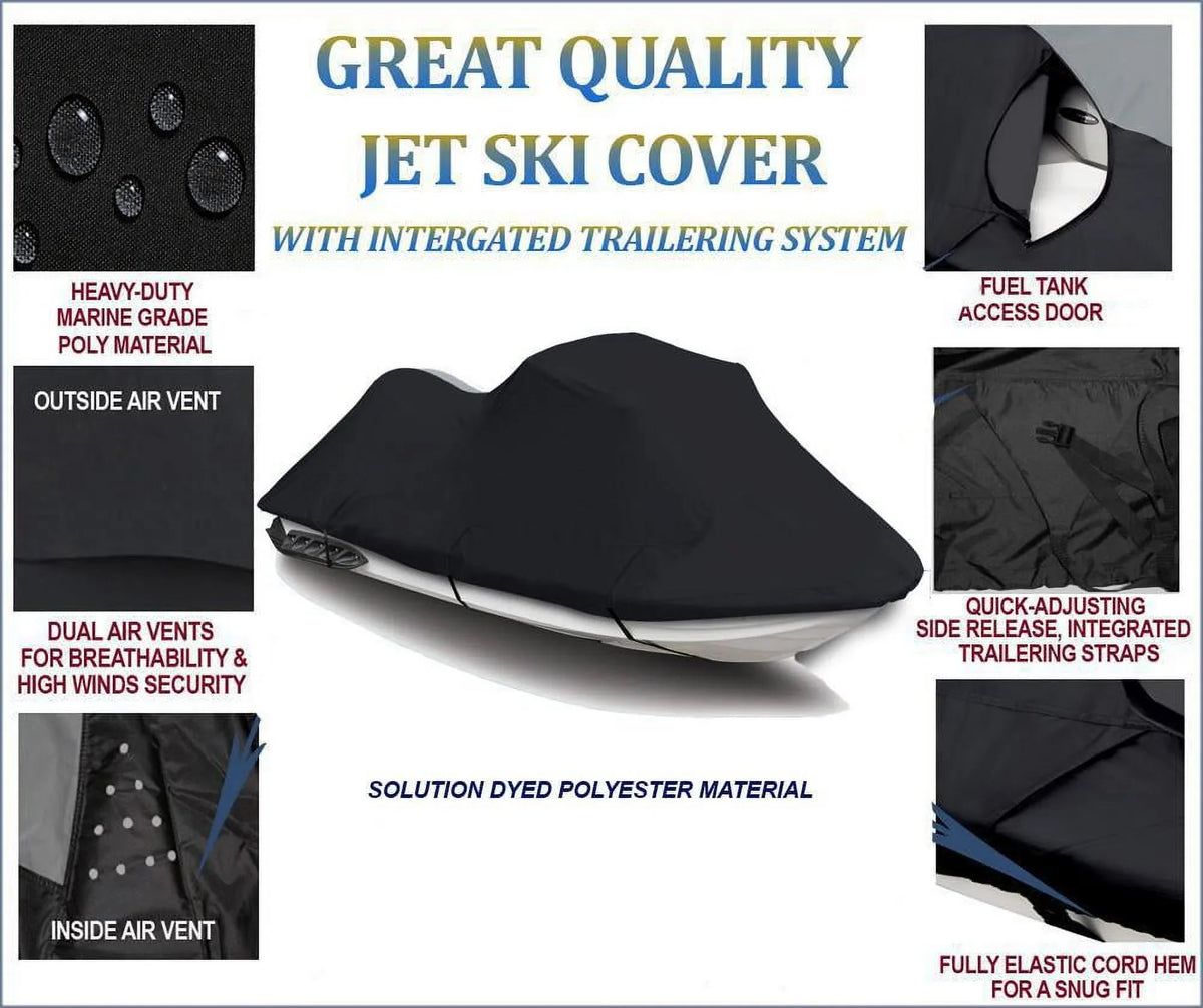 BLACK 600 DENIER JetSki Cover Compatible for Arctic Cat Tiger Shark Monte Carlo 648 1996 1997 Jet Ski Cover 2 Seater 111"