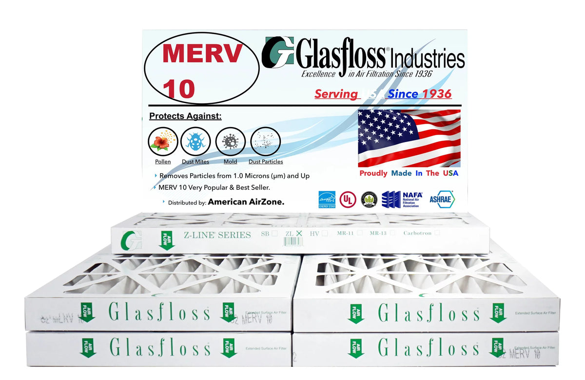Glasfloss Air Filter 14x36x2 - 2" MERV 10 - (Pack of 6) - Pleated AC or HVAC Air Filter - Furnace Air Filter - Home or Office - Made In The USA.