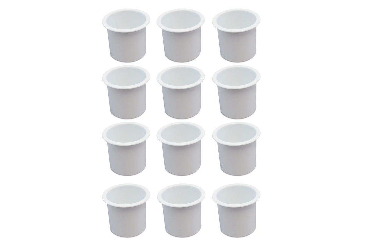 12 Cup Holder Plastic Pocket Recessed Drop In Insert Universal for Boat RV Car Truck Sofa Game Table Marine Pontoon Motorhome Camper White