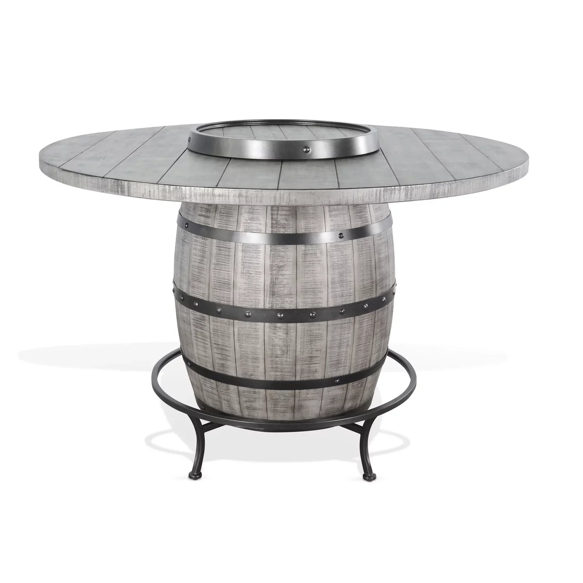 Sunny Designs Round Mahogany Pub Table with Wine Barrel Base in Alpine Gray