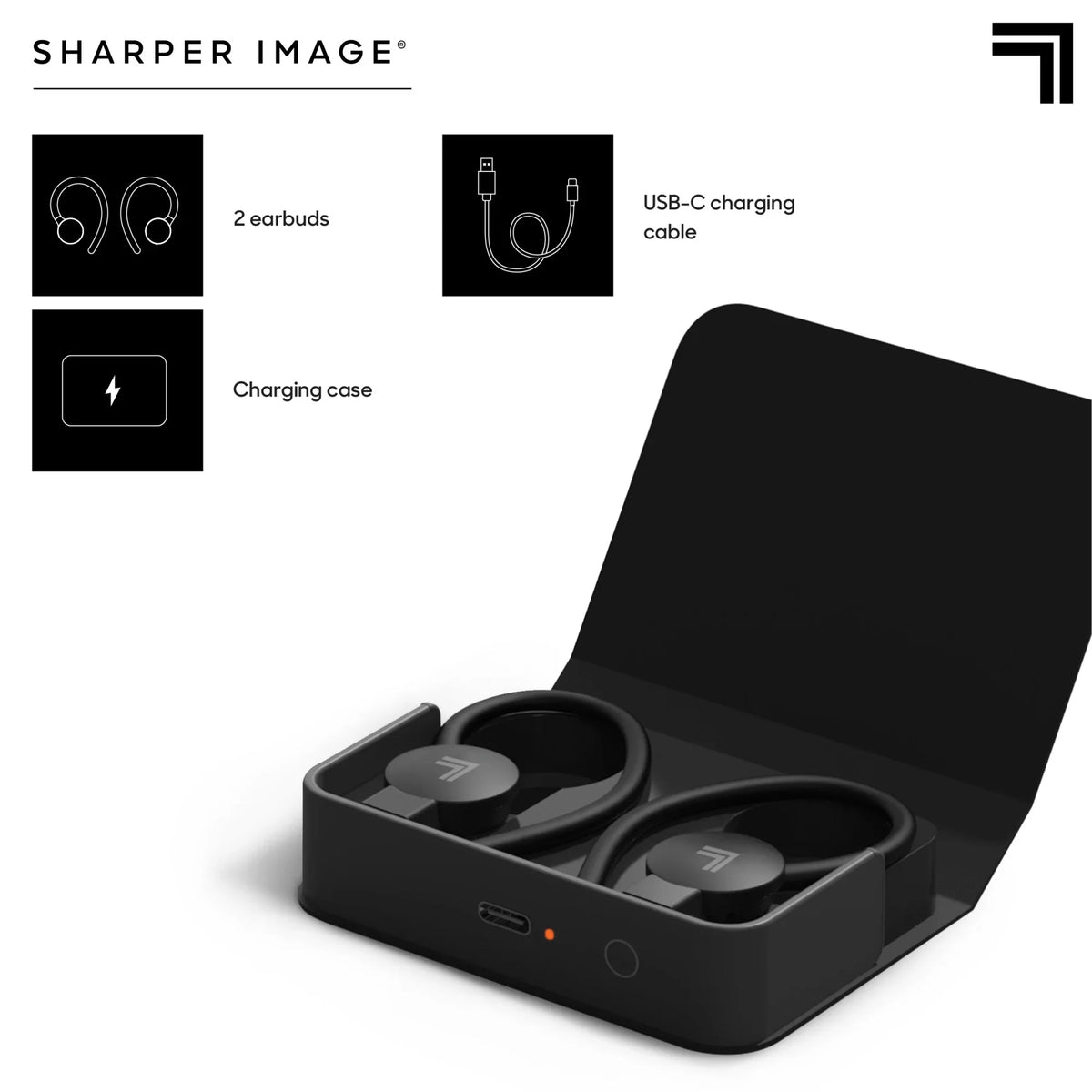 Sharper Image® SoundHaven® Sport True Wireless Bluetooth Earbuds with Qi Charging Case, Black