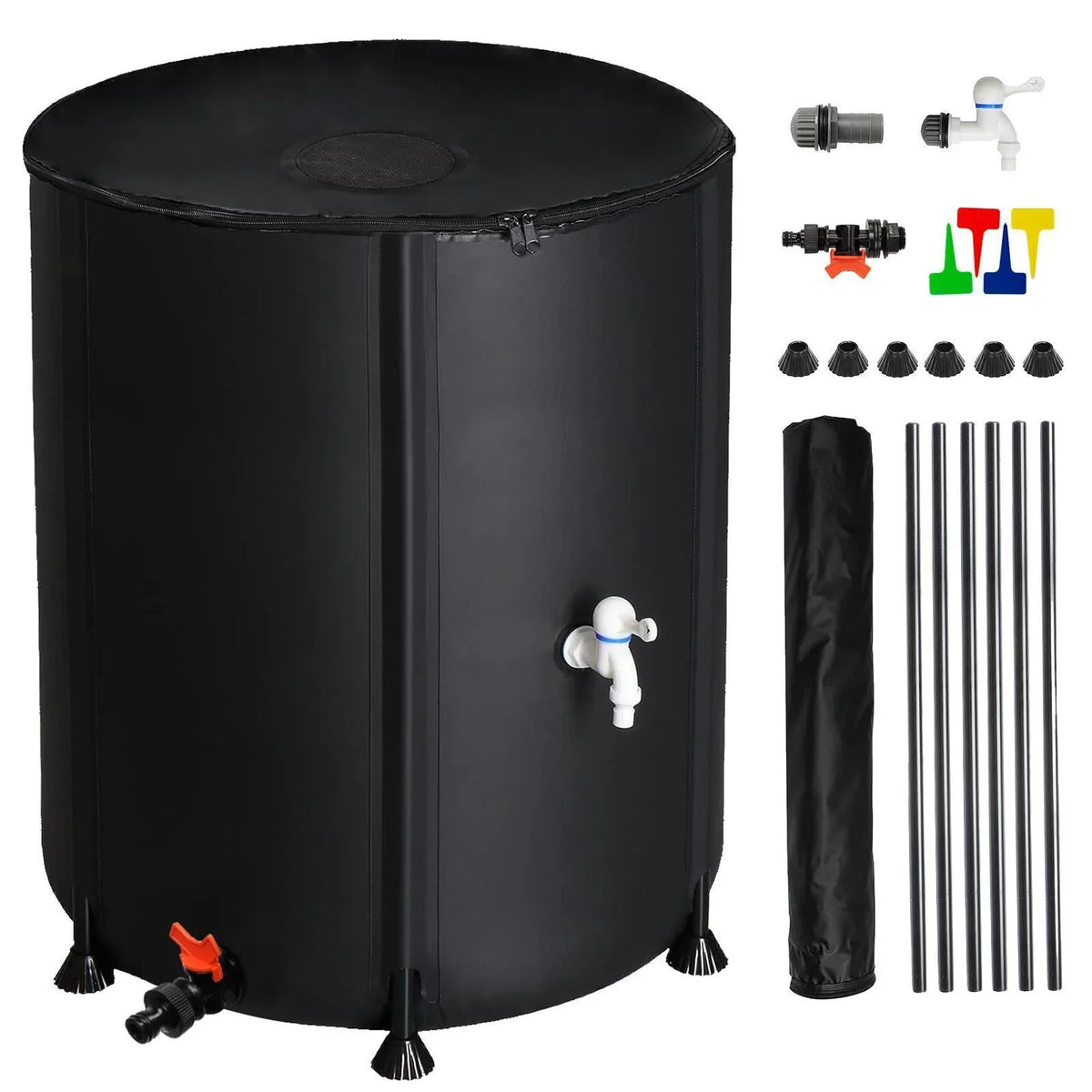 Portable Rain Barrel Water Collector Tank with Spigot Filter Black 50 Gallon