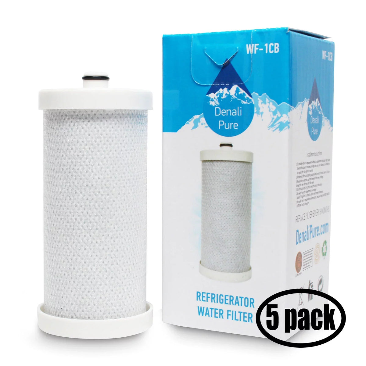 5-Pack Replacement for White Westinghouse WWSS2601KW0 Refrigerator Water Filter - Compatible with White Westinghouse WF1CB, WFCB Fridge Water Filter Cartridge - Denali Pure Brand