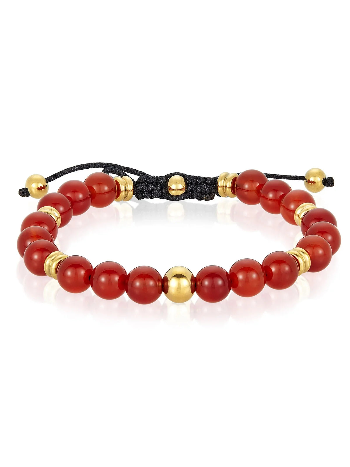 Coastal Jewelry Men's Red Agate Stone and Gold PLatitudeed Stainless Steel Beaded Adjustable Bracelet (8mm)