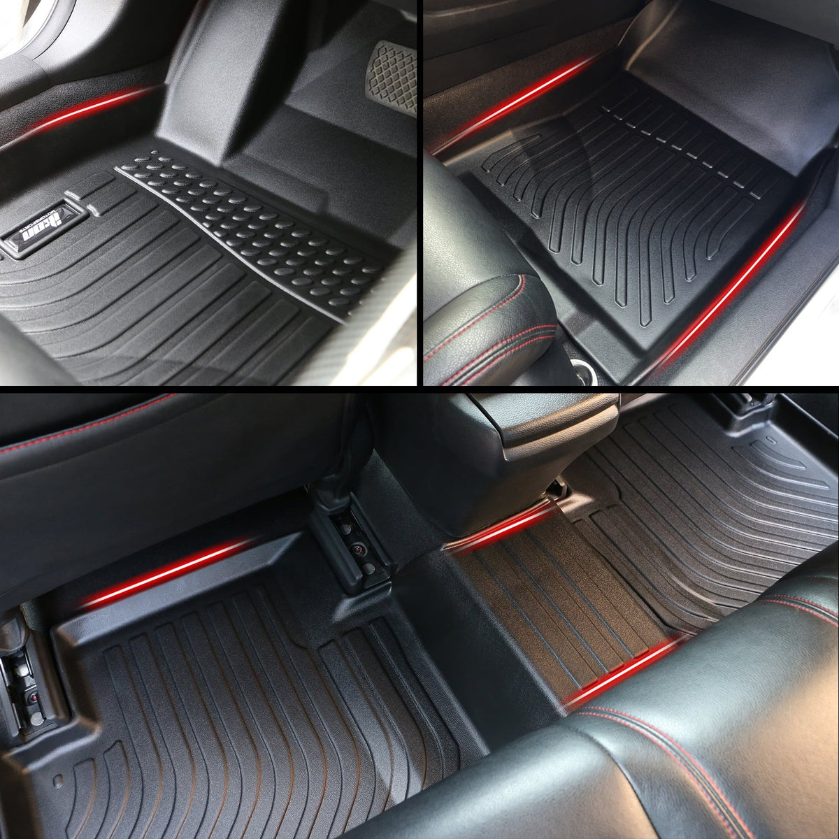 Ikon Motorsports 3D TPE Floor Mats + Trunk Mat, Compatible with 2022-2024 Honda Civic Black All Weather Waterproof Anti-Slip Floor Liners Front & 2nd Row Full Set Interior Storage Cover Accessories