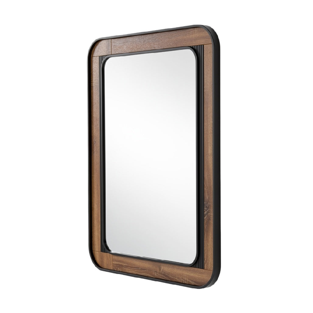 Modern Wall Mirror with Wooden Frame and Black Accents