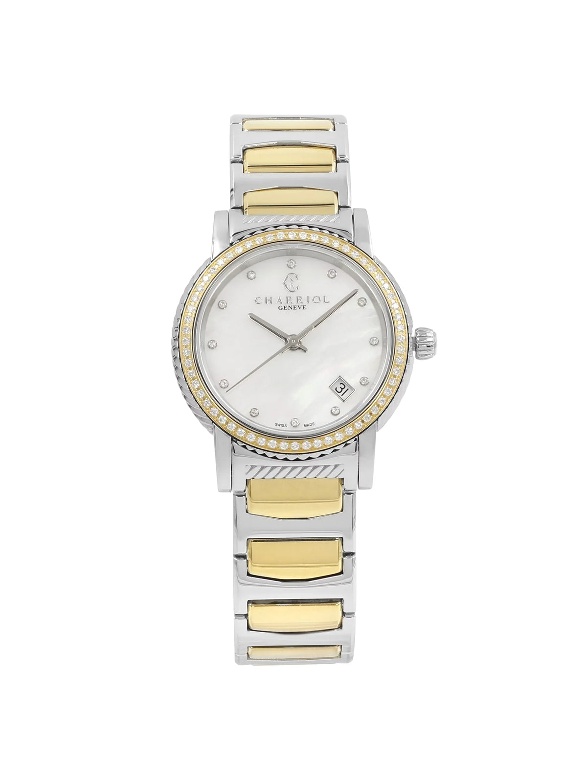 Charriol Parisii MOP 0.40cttw Two Tone Steel Quartz Ladies Watch P33SY2D.921.001