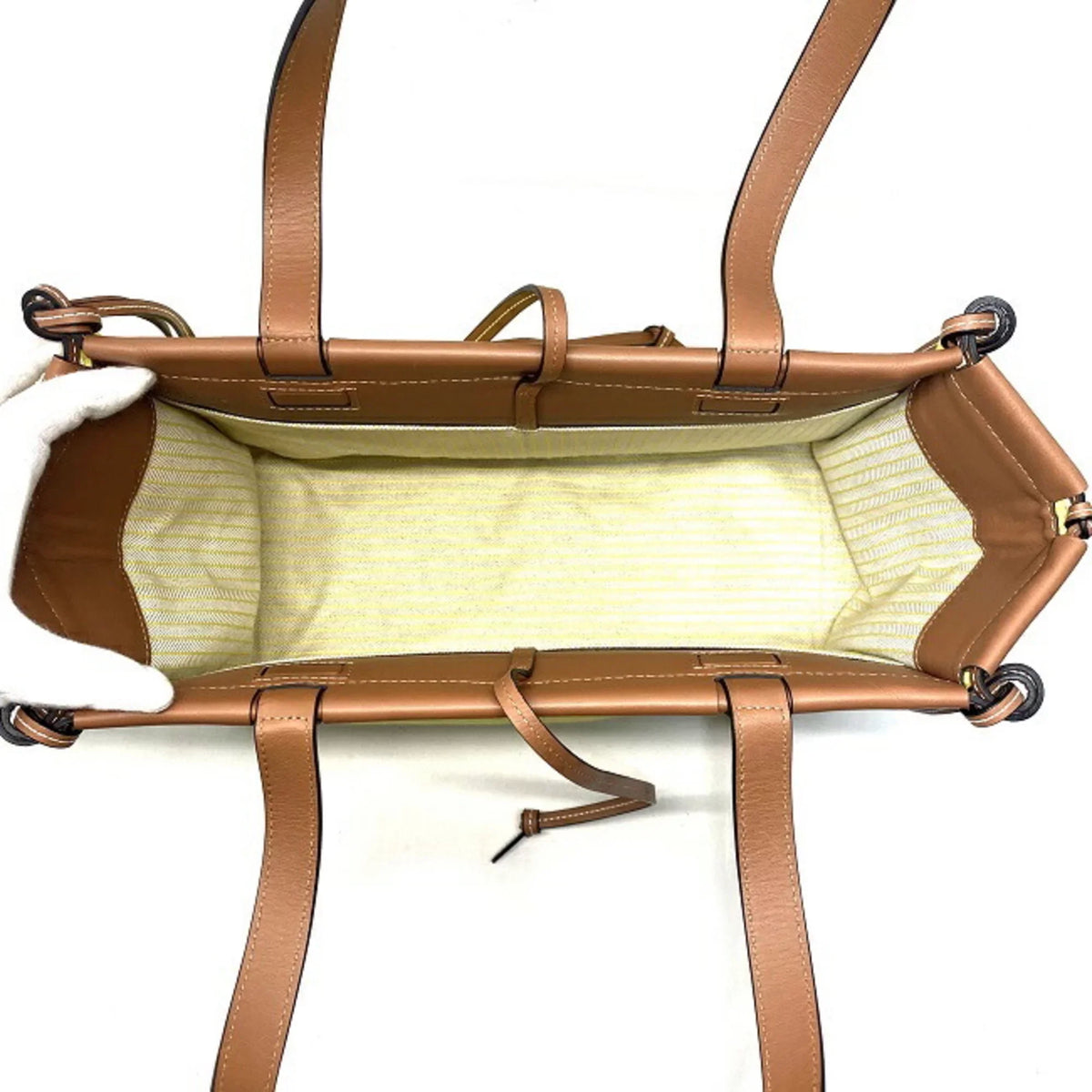 Pre-Owned Loewe cushion yellow brown leather patch anagram 330.02AA93 canvas LOEWE tote bag (Good)
