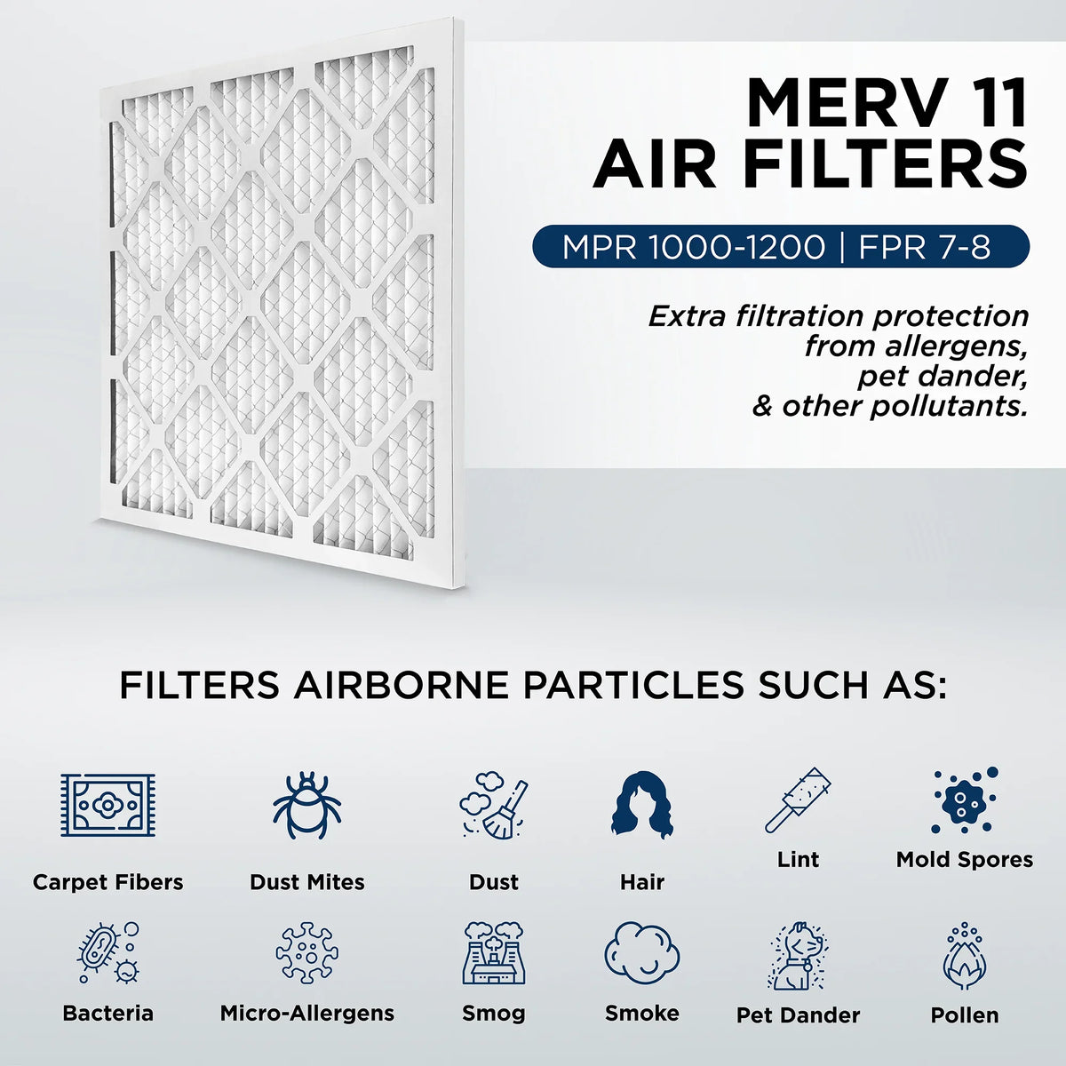 18x18x2 MERV 11, MPR 1000 Pleated AC Furnace 2" Air Filters by Pamlico. Quantity 6. Actual Size: 17-3/4 x 17-3/4 x 1-3/4