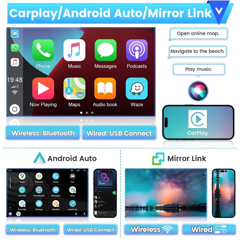 Podofo 2+32G for Toyota RAV4 2013-2019 Wireless Carplay Android Auto Mirror Link 10'' Touchdisplay Car Stereo Radio Android 12 HD 1080P WIFI GPS FM Bluetooth, AHD Backup Camera