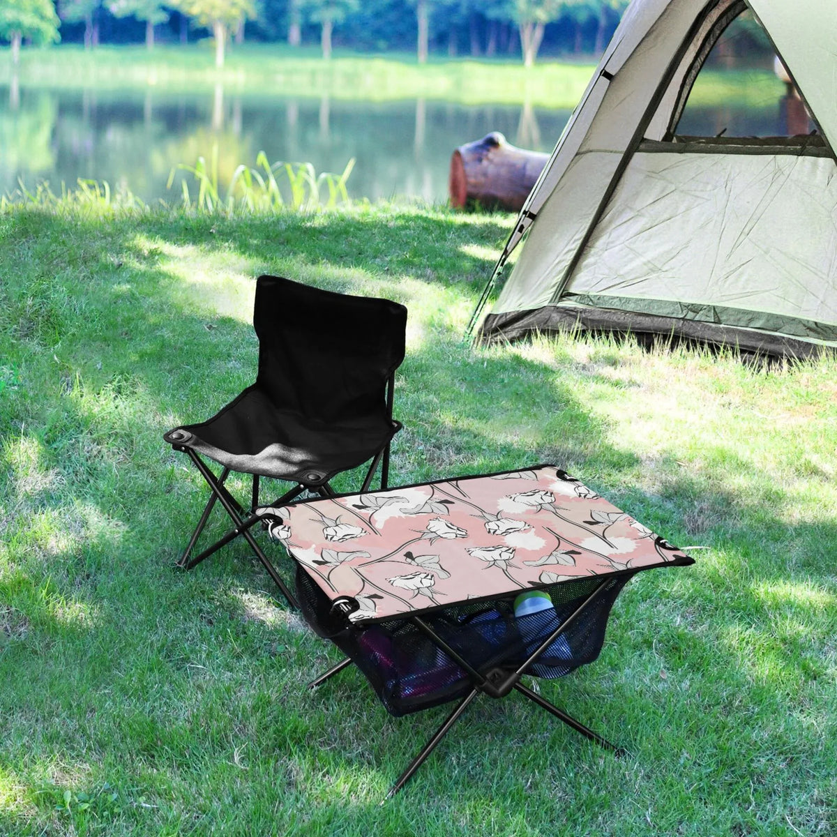 Abstract Roses Flowers Camping Folding Table Portable Beach Table with Storage Bag Compact Picnic Table for Outdoor Travel Fishing BBQ