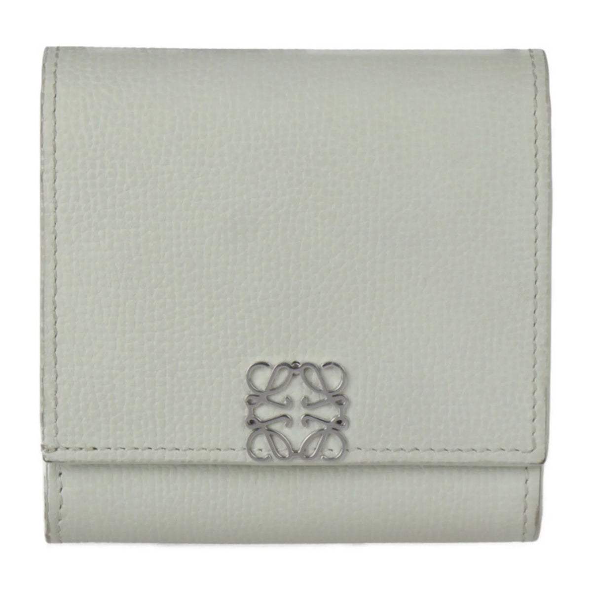 Pre-Owned LOEWE Loewe ANAGRAM COMPACT FLAP WALLET Anagram compact flap wallet folio C821L57X01 leather light green model silver metal fittings L-shaped fastener (Good)