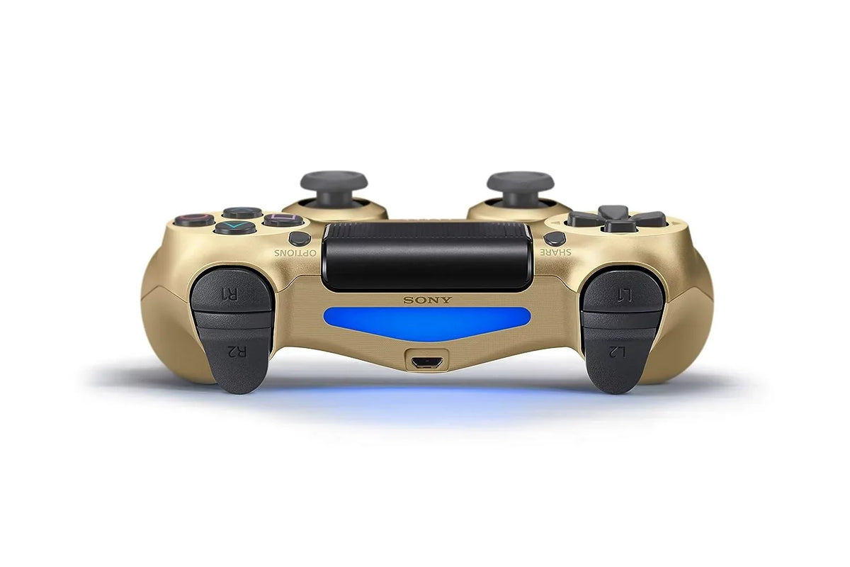 DualShock PS4 Wireless Gold Blue Controller With Earbuds Bundle - Like New with BOLT AXTION
