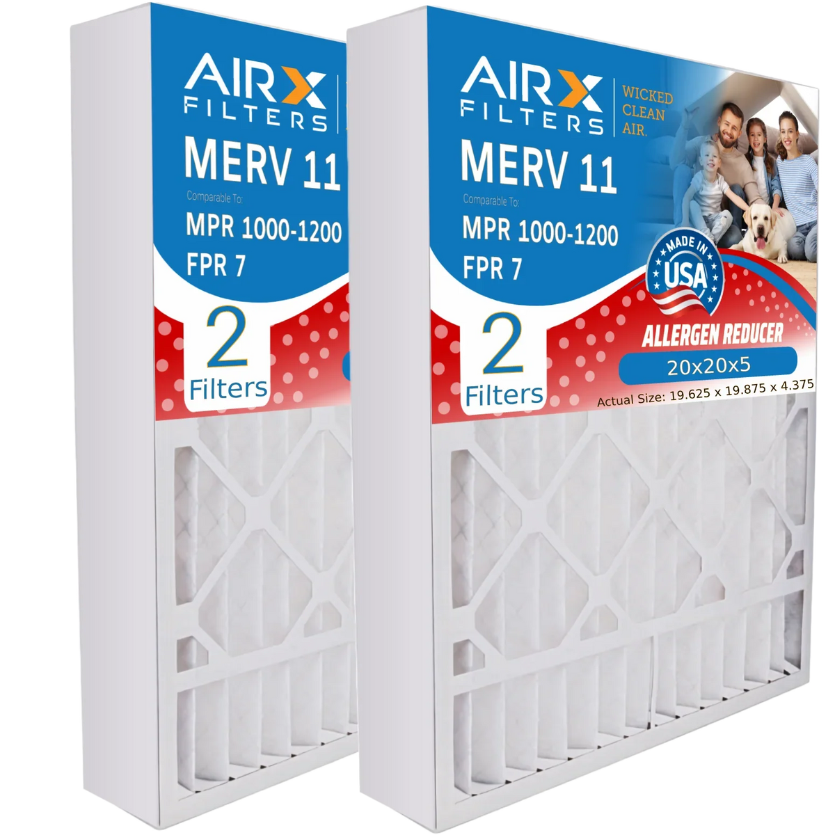 20x20x5 Air Filter MERV 11 Comparable to MPR 1000, MPR 1200 & FPR 7 Compatible with Lennox X0585 Air Filter 2 Pack by AIRX FILTERS WICKED CLEAN AIR.