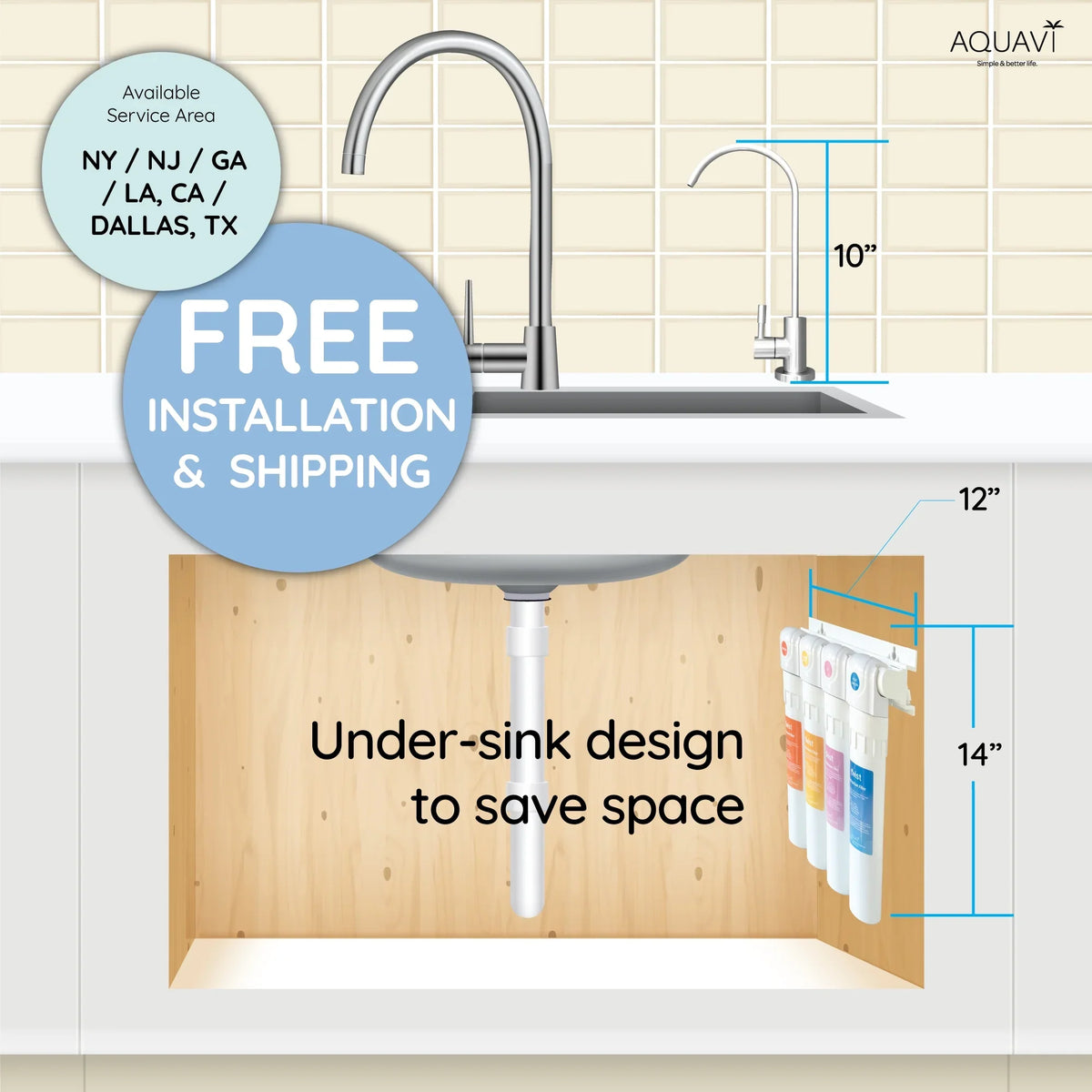 AQUAVI Twist Ultra-Filtration Mineral Under Sink Water Filter System, 4-Stage High Capacity, Remove 99.99% Contaminants, Quick Filter Change with Brushed Nickel Faucet