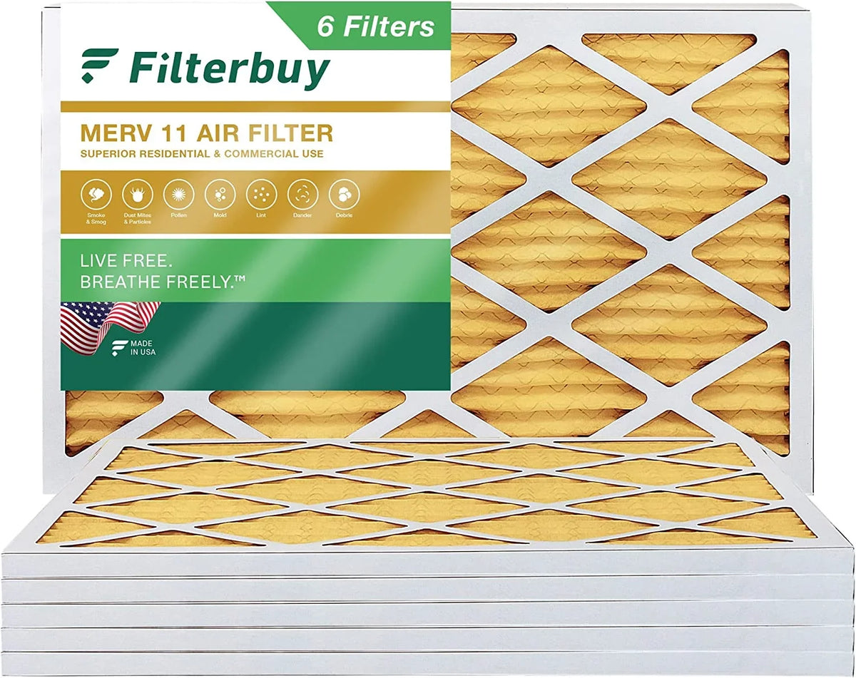 Filterbuy 15x30x1 MERV 11 Pleated HVAC AC Furnace Air Filters (6-Pack)