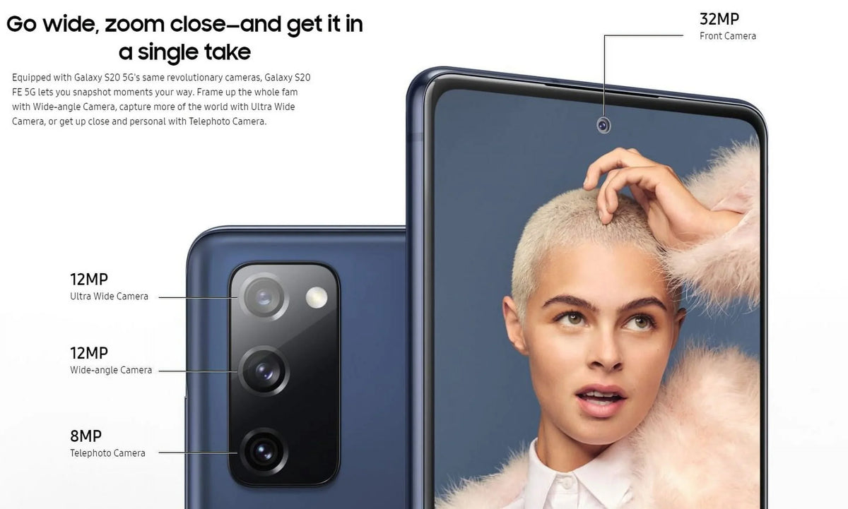 Galaxy S20 FE 5G - 5G smartphone - RAM 6 GB / Internal Memory 128 GB - microSD slot - OLED display - 6.5" - 2400 x 1080 pixels (120 Hz) - 3x rear cameras 12 MP, 12 MP, 8 MP - front camera 32 MP - cloud navy