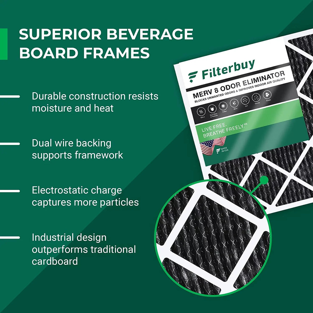 Filterbuy 14x18x1 MERV 8 Odor Eliminator Pleated HVAC AC Furnace Air Filters with Activated Carbon (6-Pack)