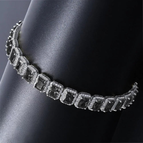 14K White Gold Finish Onyx Black SimuLatitudeed Diamonds Solitaire Mens Ladies Bracelet 10mm / 8.5 Inch