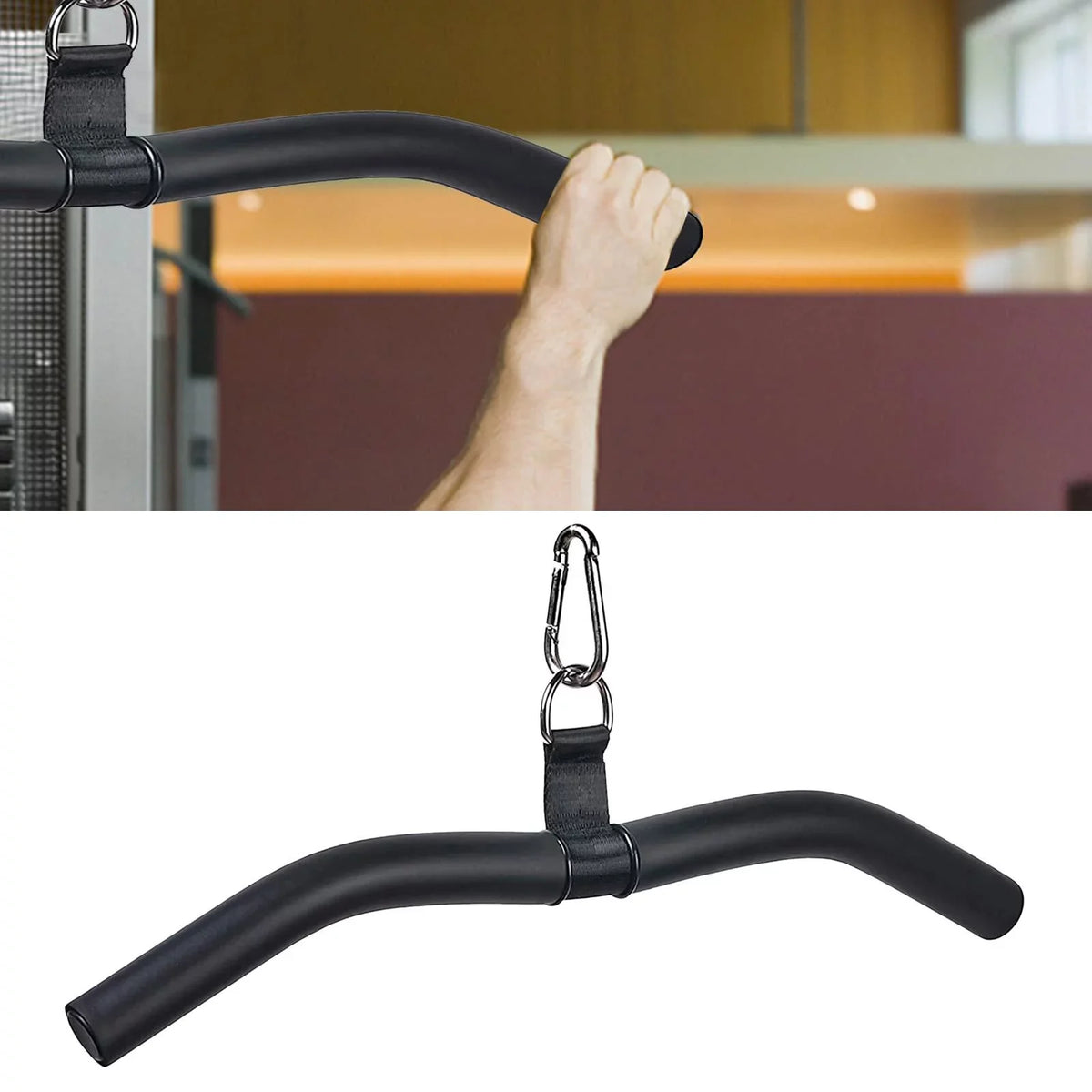 LAT Bar Cable Machine Attachment, Pulldown Bar with Full Rotation and Rubber Handle for Gym, Strength Workout, Body Training,