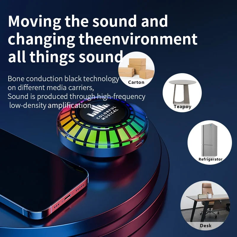 Bluetooth Bone Conduction sound 24 color rhythm light portable mini speaker can adsorb any fLatitude surface for indoor and outdoor