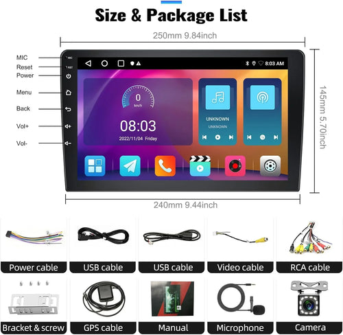 1G+32G Android Single Din Car Stereo with GPS Navigation Rimoody 10.1'' Touch Screen Car Radio with Bluetooth WiFi FM Mirror Link USB Head Unit + Backup Camera