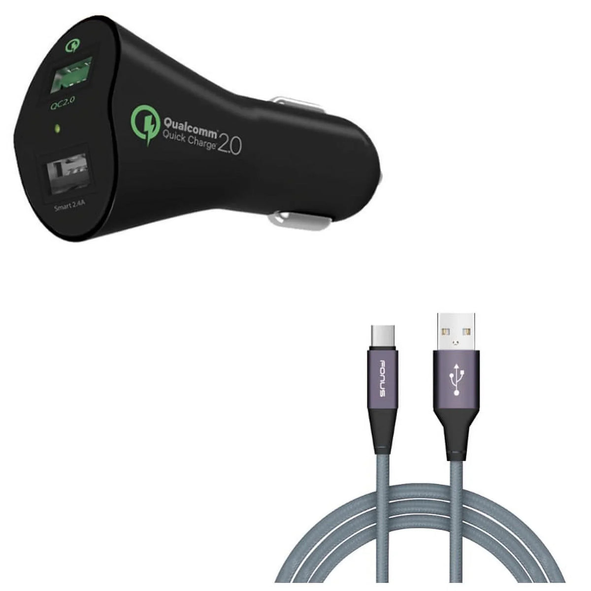 Charger Cord Type-C 6ft USB Cable w 2-Port USB 30W Fast Car Charger L4W for  Galaxy S10 Plus S8 active 5G Note 9 8 10 Plus A9 A50 A20 A10e - Sonim XP8 XP3 -  Xperia XZs XZ3 XZ1 XA1