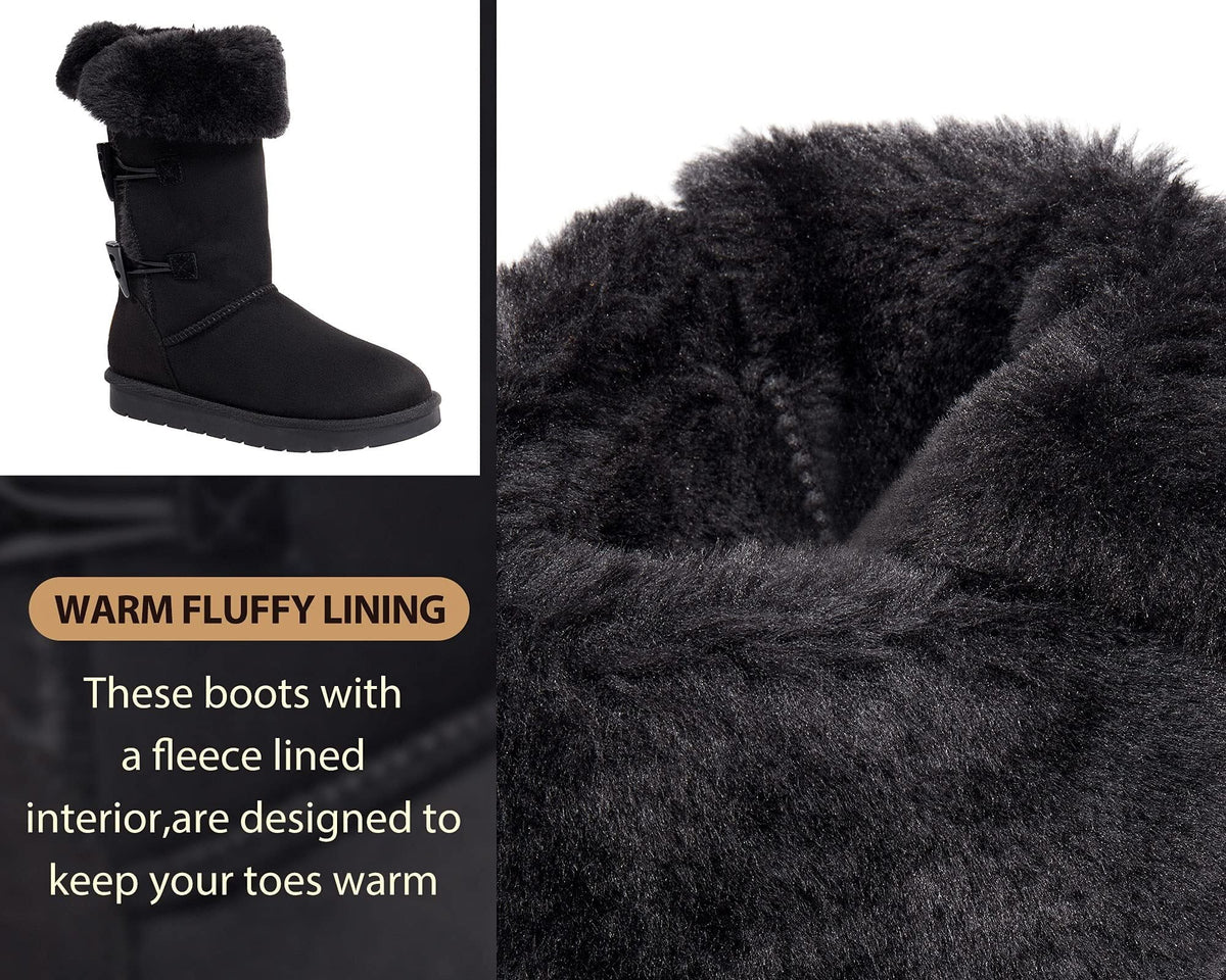 CAMEL Winter Tall Boots for Women Snow Boot Button Fashion Black Boots Knee High Classic Slip On Boot Outdoor Shoes