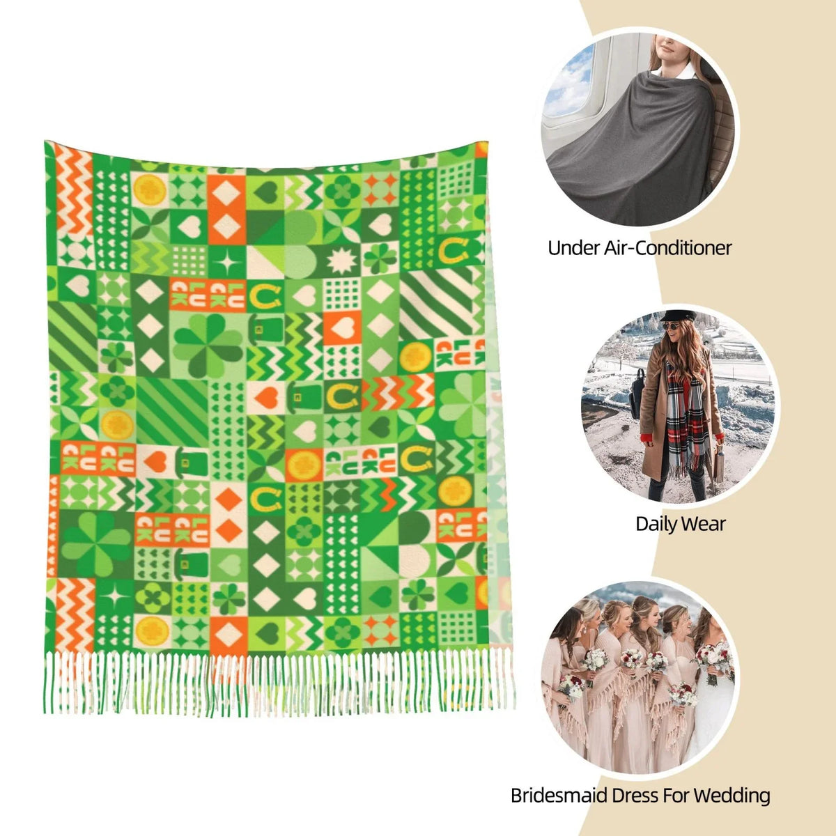 Bingfone Soft Cashmere Feel Scarf For Women Elegant Art Print Winter Warm Scarves Large Shawl Wrap Gifts- St Patrick's Day6