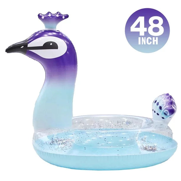 Violet InfLatitudeable Glitter Pool Float Swimming Pool Peacock Designed with Fast Valves Summer Fun Beach Party Lounge Raft Decorative Water Game Toys for Kids | 48 Inch