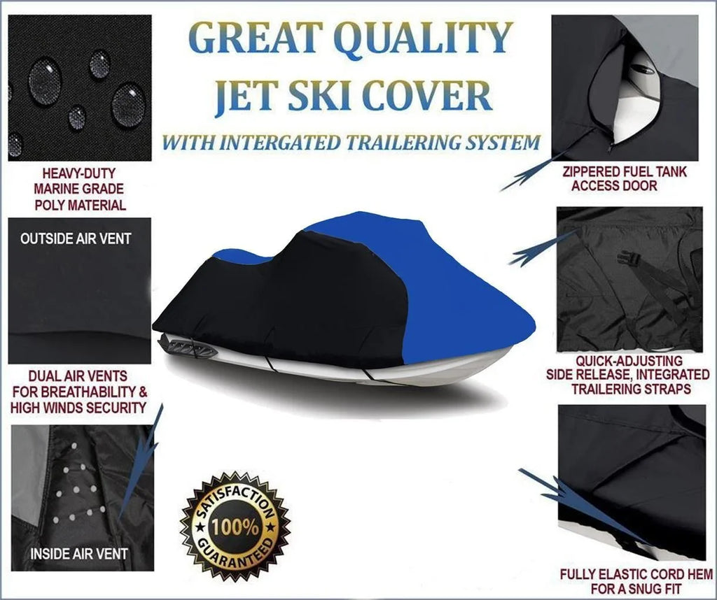BLACK / BLUE HEAVY-DUTY, 600 DENIER Jet Ski Cover Jetski PWC Cover Compatible for Sea Doo Sea-Doo GTR 230 2017 2018 2019